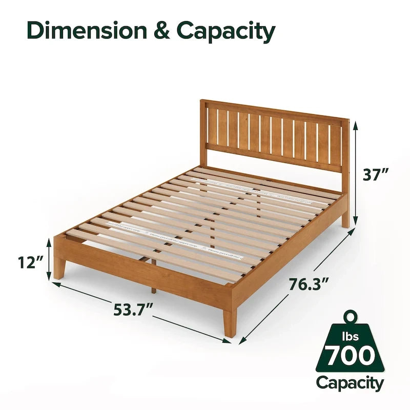 Rustic Pine Deluxe Wood Platform Bed Frame