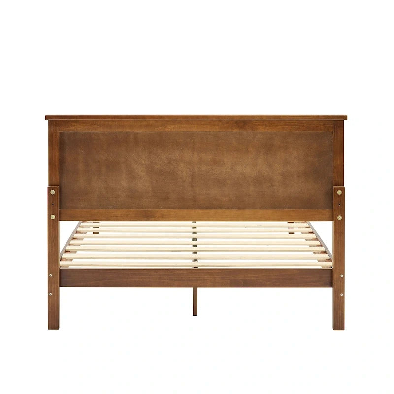 Mid-Century Modern Solid Wood Platform Bed | Adjustable Headboard, Wood Slats, No Box Spring Needed