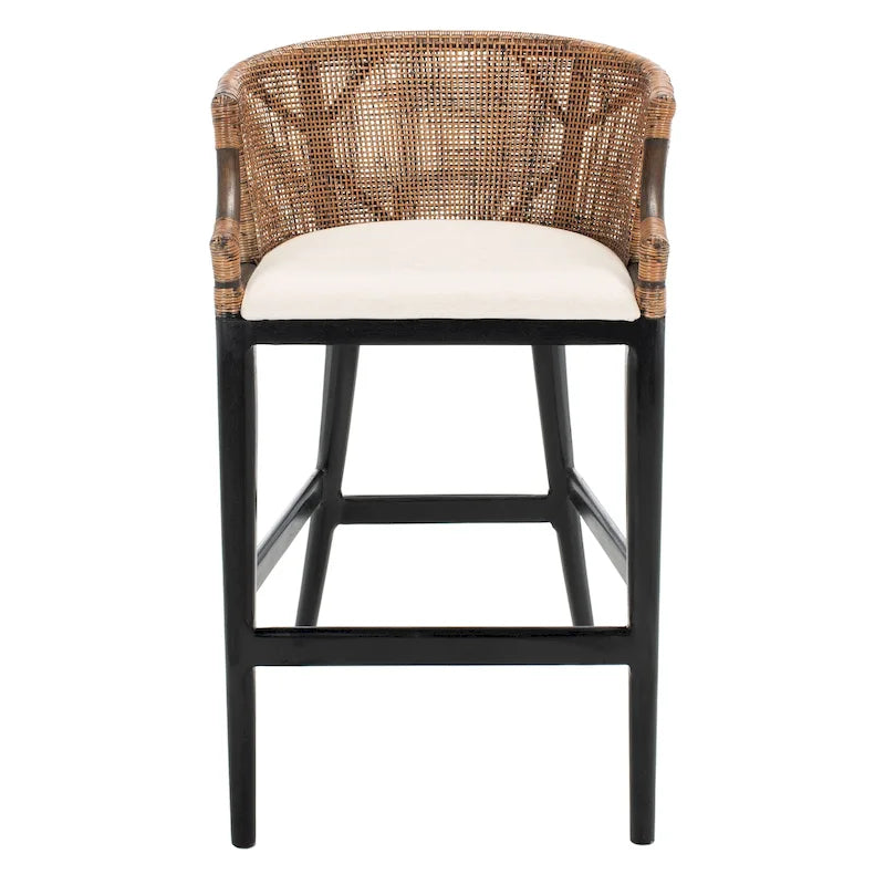 Rattan 30" Bar Stool | Natural Woven Seat, Metal Frame, Counter Height Kitchen Stool