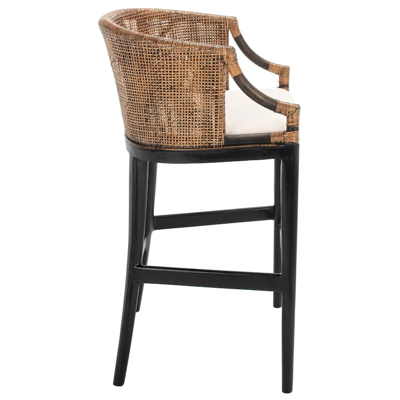 Tabouret de bar en rotin 76 cm | Assise tissée naturelle, piètement en métal, hauteur de comptoir