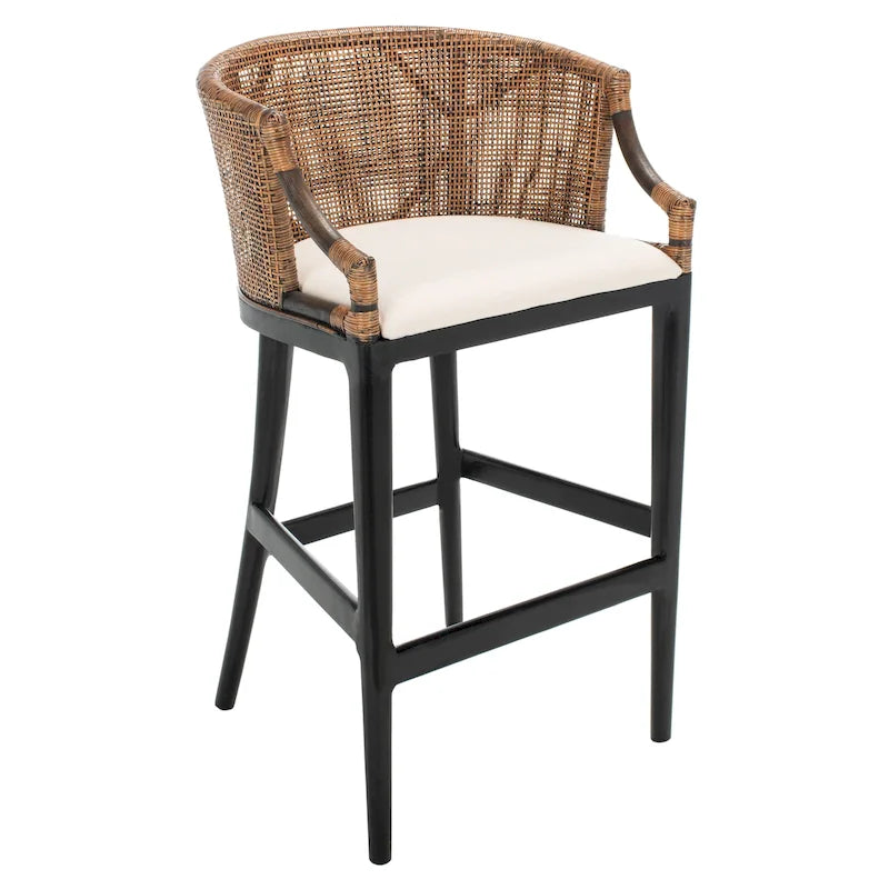 Tabouret de bar en rotin 76 cm | Assise tissée naturelle, piètement en métal, hauteur de comptoir