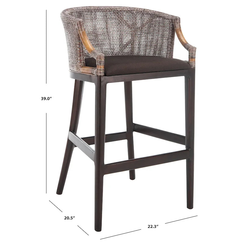 Tabouret de bar en rotin 76 cm | Assise tissée naturelle, piètement en métal, hauteur de comptoir