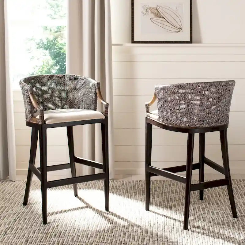 Tabouret de bar en rotin 76 cm | Assise tissée naturelle, piètement en métal, hauteur de comptoir