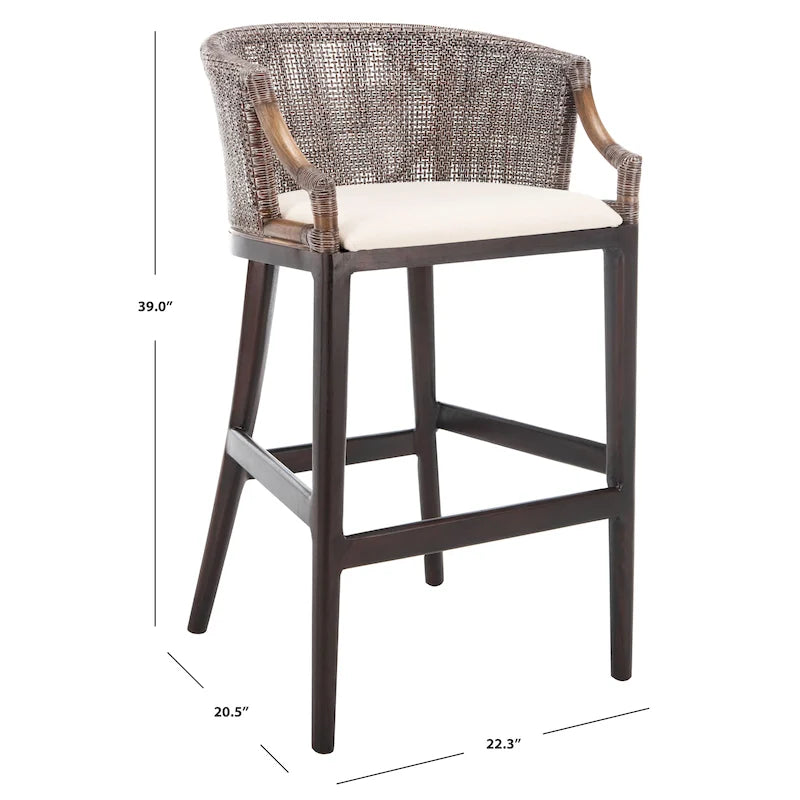 Tabouret de bar en rotin 76 cm | Assise tissée naturelle, piètement en métal, hauteur de comptoir