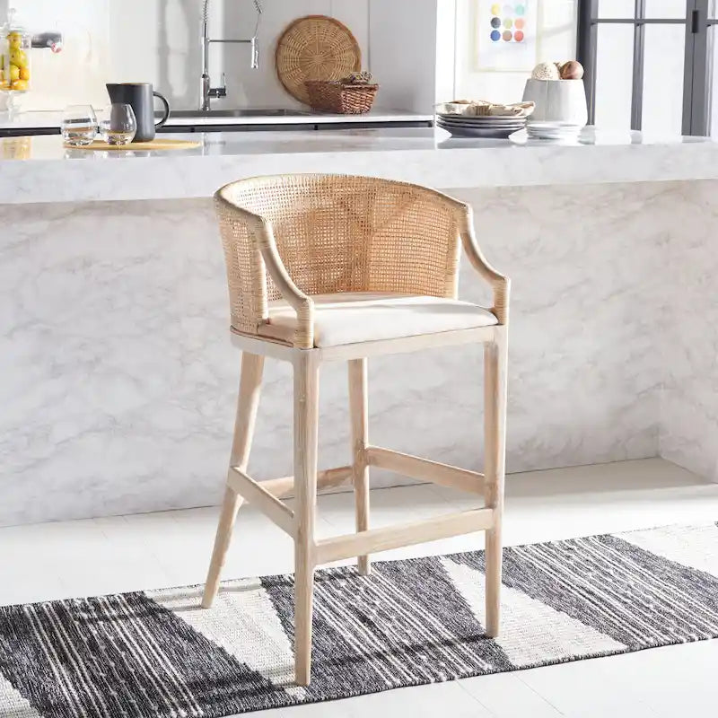 Tabouret de bar en rotin 76 cm | Assise tissée naturelle, piètement en métal, hauteur de comptoir