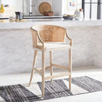 Tabouret de bar en rotin 76 cm | Assise tissée naturelle, piètement en métal, hauteur de comptoir