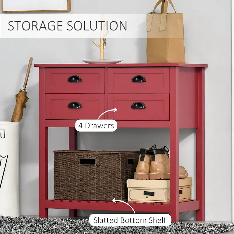 Sideboard Buffet Cabinet | 4 Drawers, Slatted Bottom Shelf, Kitchen & Living Room Storage