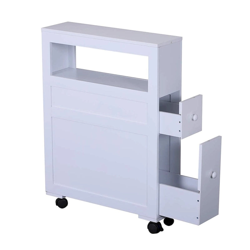 Wood Rolling Narrow Bathroom Side Storage Cabinet