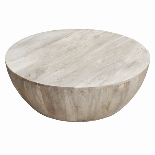 Arthur 35.5 Inch Round Mango Wood Coffee Table Subtle Grains