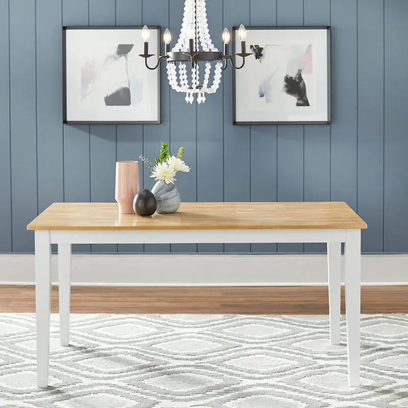 7-Piece Cross-Back Dining Set | White & Natural Finish, Table & 6 Chairs, Kitchen & Dining Room