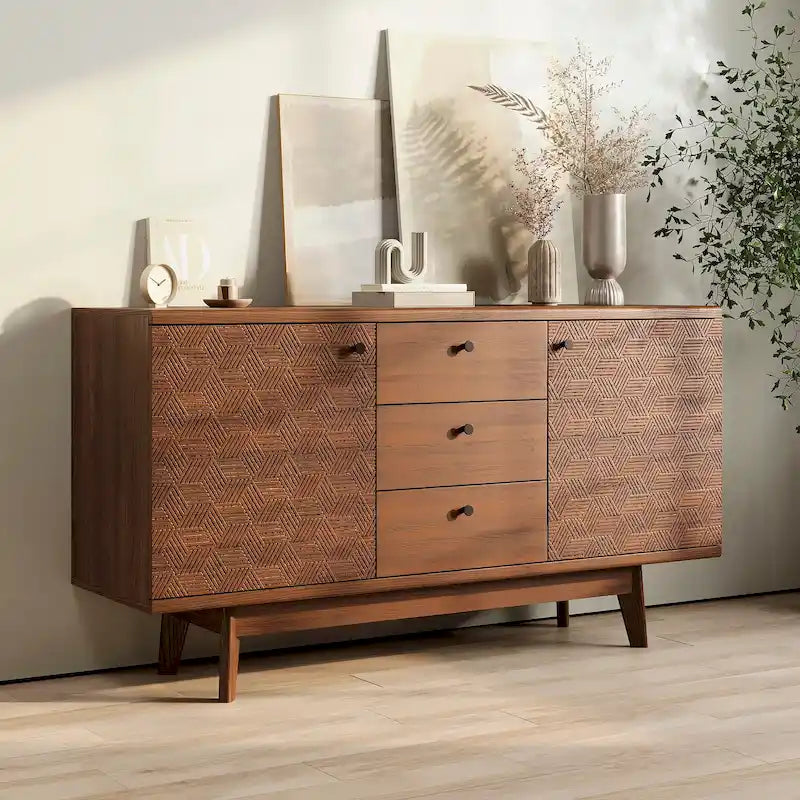 Scandi Sideboard Buffet TV Stand | Drawers, Wooden Legs, Fits TVs up to 65", Living Room