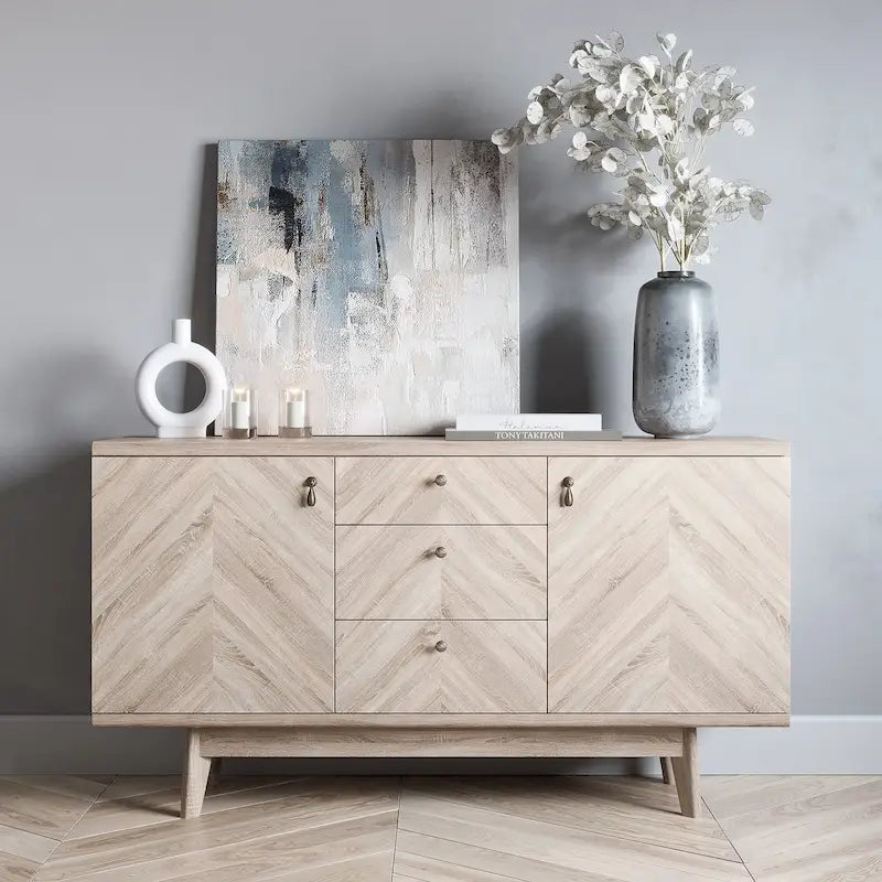 Scandi Sideboard Buffet TV Stand | Drawers, Wooden Legs, Fits TVs up to 65", Living Room