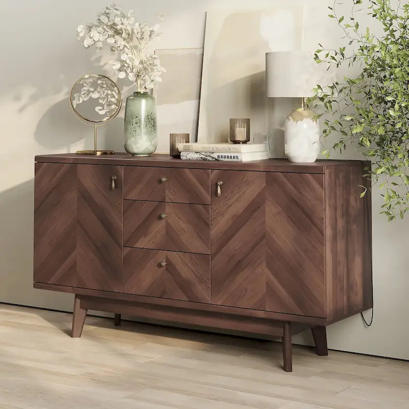Scandi Sideboard Buffet TV Stand | Drawers, Wooden Legs, Fits TVs up to 65", Living Room
