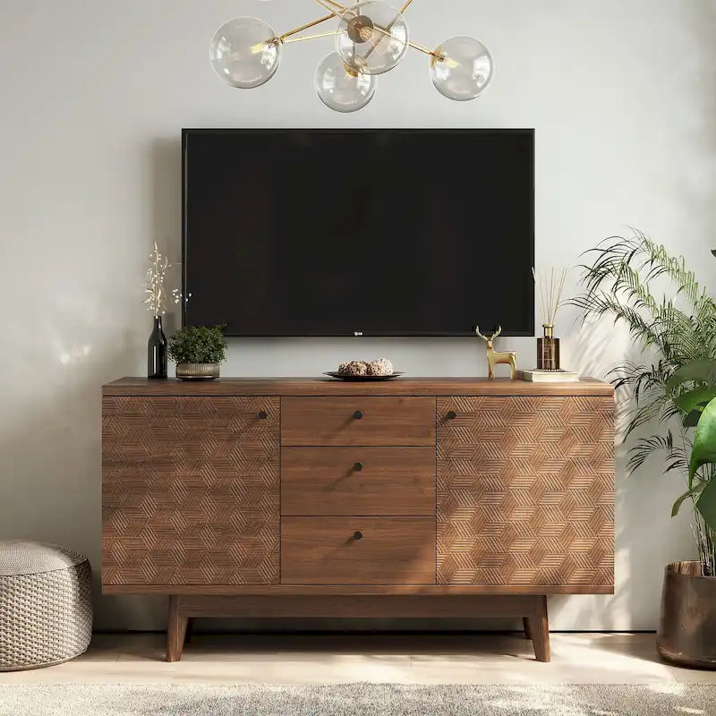 Scandi Sideboard Buffet TV Stand | Drawers, Wooden Legs, Fits TVs up to 65", Living Room