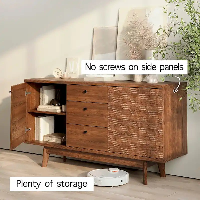 Scandi Sideboard Buffet TV Stand | Drawers, Wooden Legs, Fits TVs up to 65", Living Room