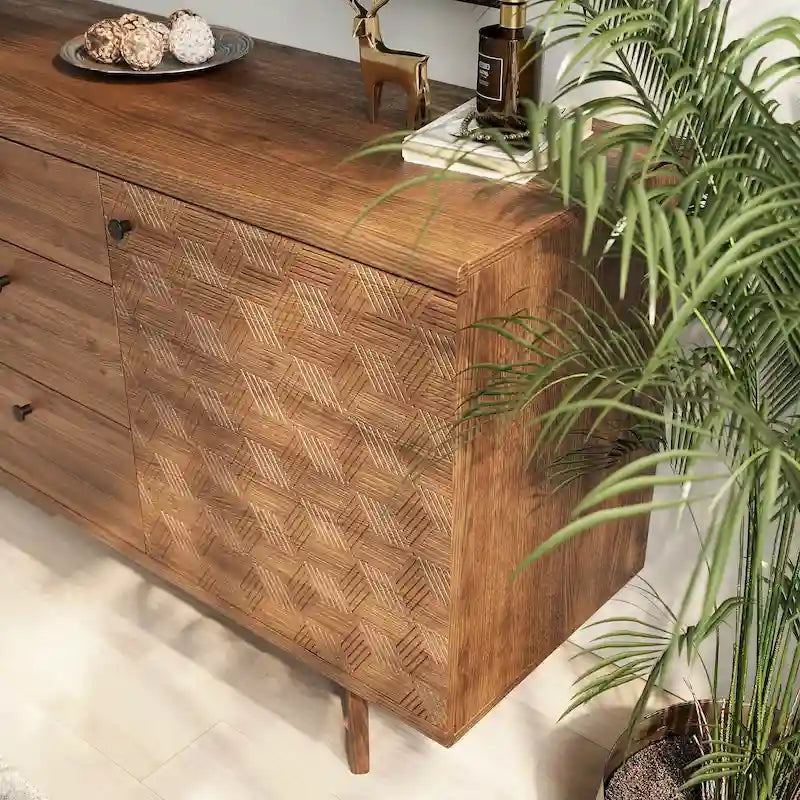 Scandi Sideboard Buffet TV Stand | Drawers, Wooden Legs, Fits TVs up to 65", Living Room