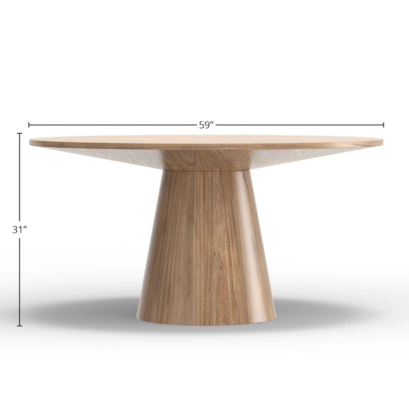 Round Solid Wood Dining Table | Mid-Century Modern | Single Pedestal | Malaysian Hardwood | Seats 4-6