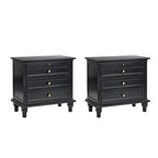 Farmhouse Nightstand Set of 2 | 3 Drawers, Built-In AC & USB Charging, Pull-Out Shelf, Wood Legs