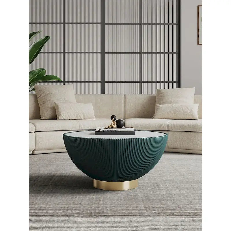Modern Upholstered Coffee Table | Tufted Top, Wood Legs, Living Room Center Table