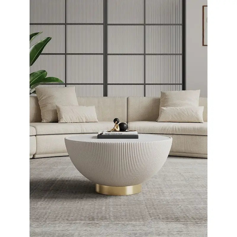 Modern Upholstered Coffee Table | Tufted Top, Wood Legs, Living Room Center Table