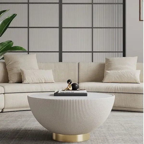 Modern Upholstered Coffee Table | Tufted Top, Wood Legs, Living Room Center Table