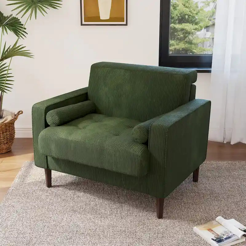 Modern Upholstered Corduroy Accent Chair With Arms Pillows