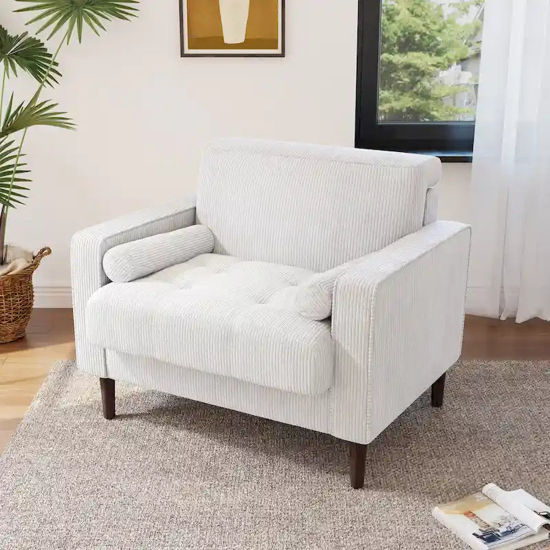 Modern Upholstered Corduroy Accent Chair With Arms Pillows