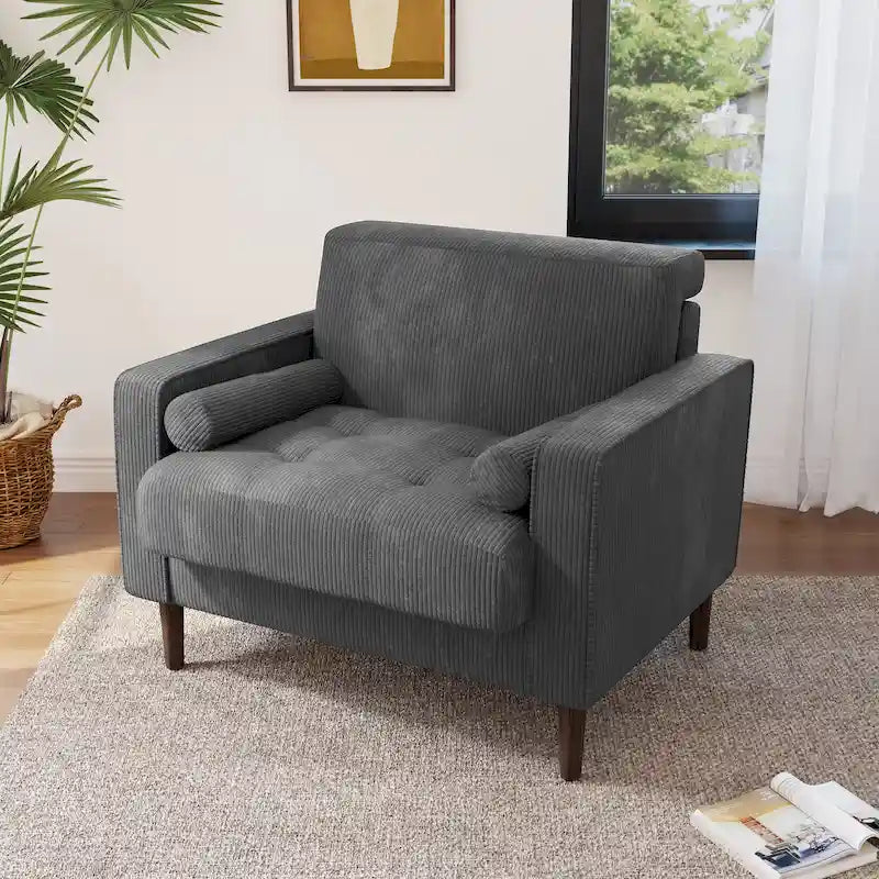 Modern Upholstered Corduroy Accent Chair With Arms Pillows
