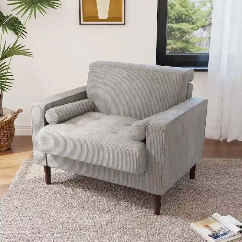 Modern Upholstered Corduroy Accent Chair With Arms Pillows