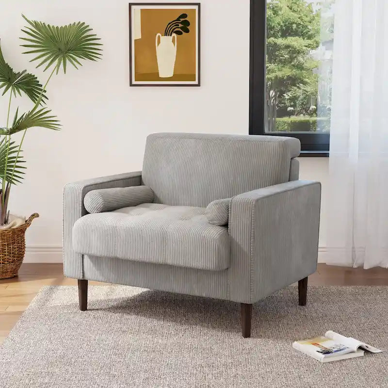 Modern Upholstered Corduroy Accent Chair With Arms Pillows