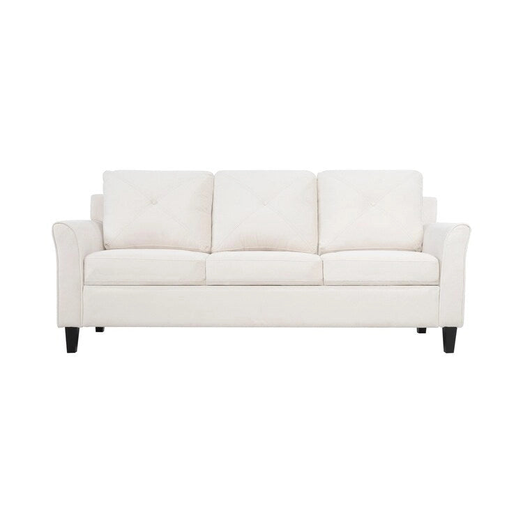 Microfiber Button Tufted Sofa for Small Spaces | Birch Wood Legs | 3-Seat Couch | Modern Style