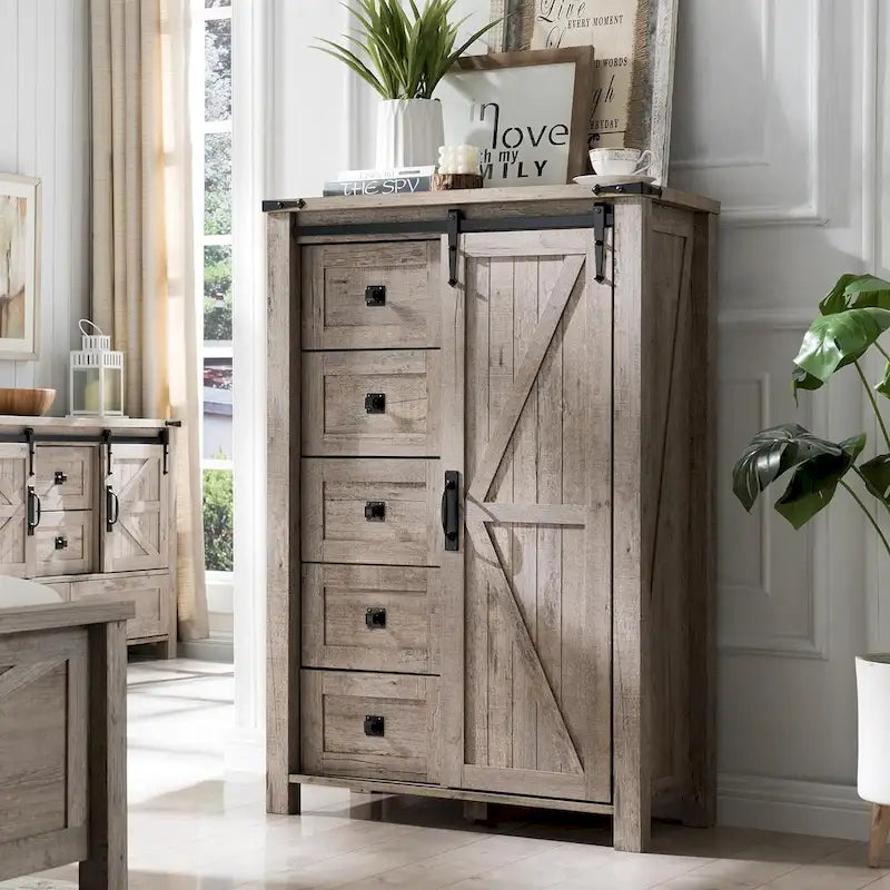 Farmhouse 5 Drawers Dresser, Chest of Drawers, Organizer Dresser