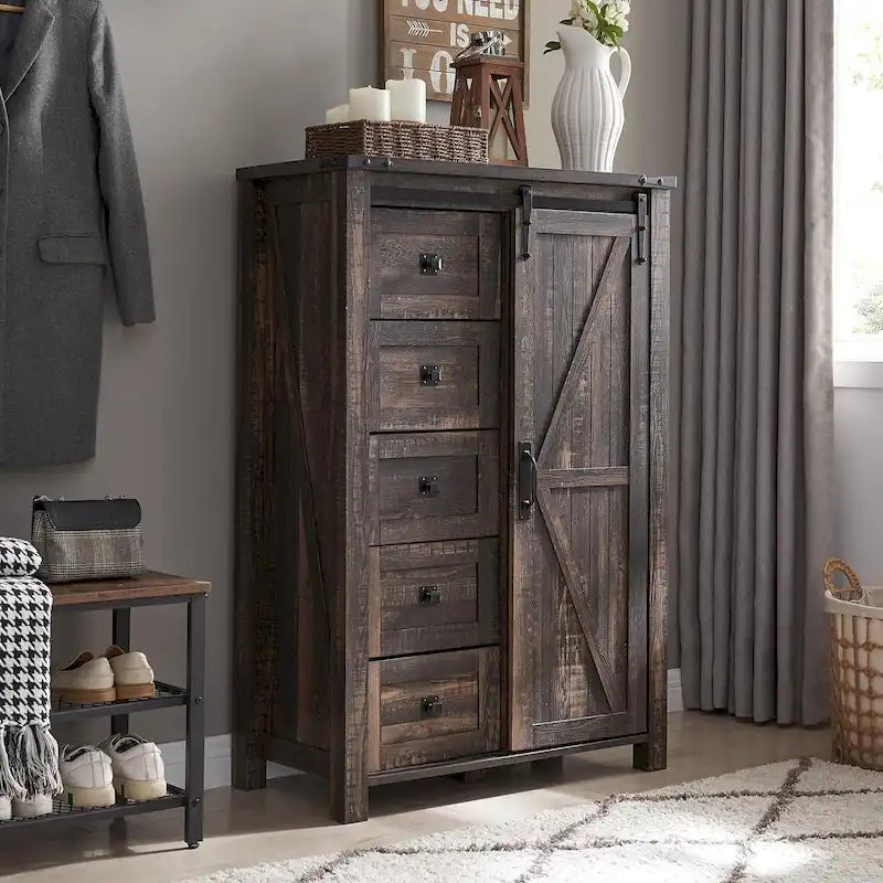 Farmhouse 5 Drawers Dresser, Chest of Drawers, Organizer Dresser