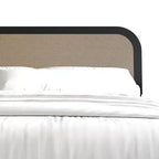 Mid-Century Modern Platform Bed | Curved Cane Headboard, Rubberwood, Twin/Full/Queen/King, No Box Spring