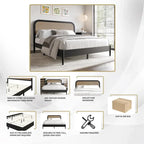 Mid-Century Modern Platform Bed | Curved Cane Headboard, Rubberwood, Twin/Full/Queen/King, No Box Spring