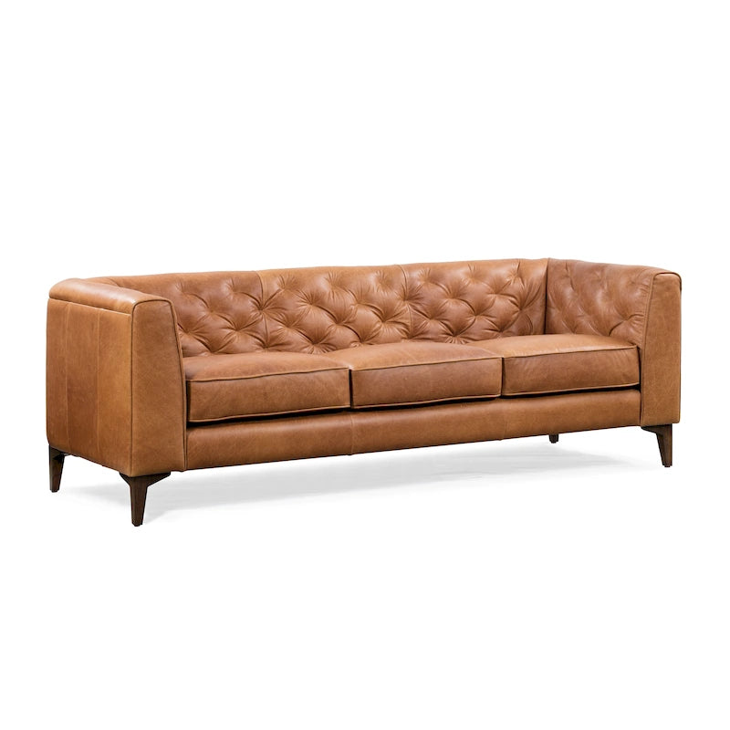 89" Full Grain Genuine Italian Leather Sofa | 3-Seat, Modern Living Room Couch