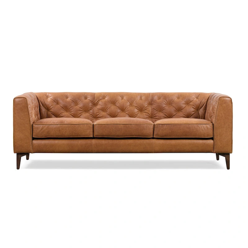 89" Full Grain Genuine Italian Leather Sofa | 3-Seat, Modern Living Room Couch