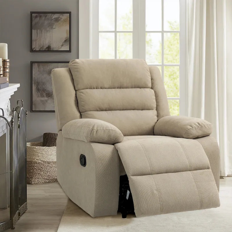 Overstuffed Cotton Corduroy Manual Pushback Recliner with Wide Armrest