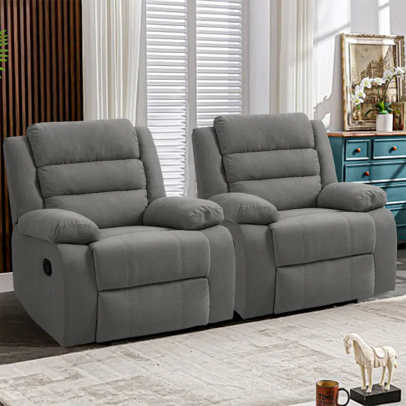Overstuffed Cotton Corduroy Manual Pushback Recliner with Wide Armrest