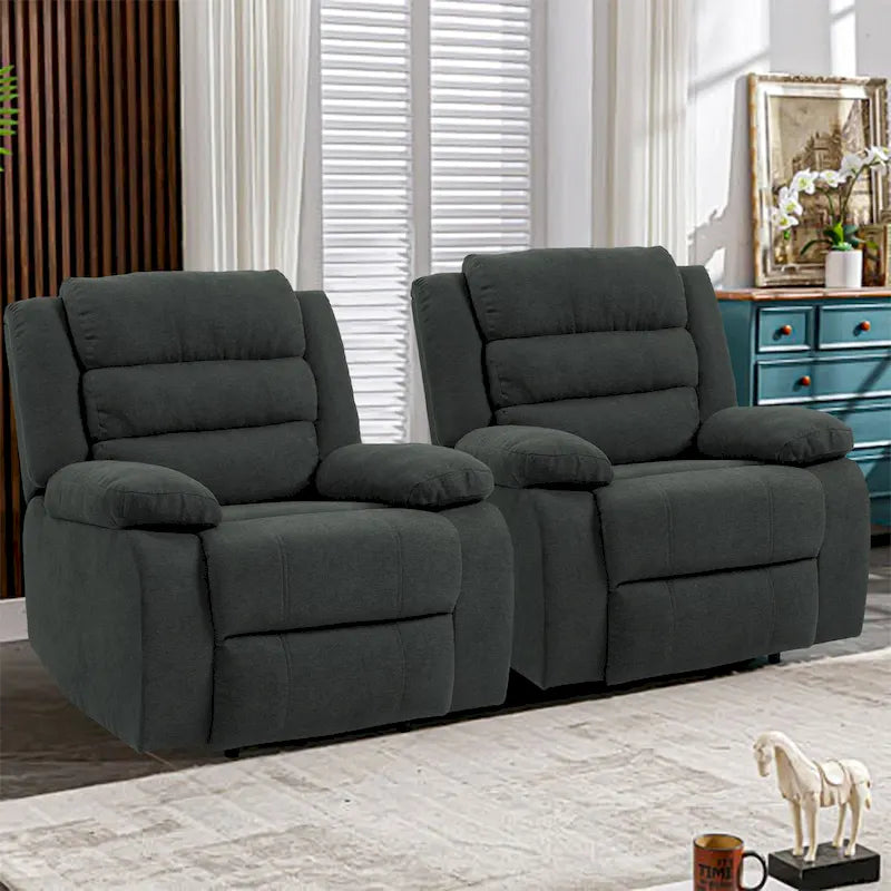 Overstuffed Cotton Corduroy Manual Pushback Recliner with Wide Armrest
