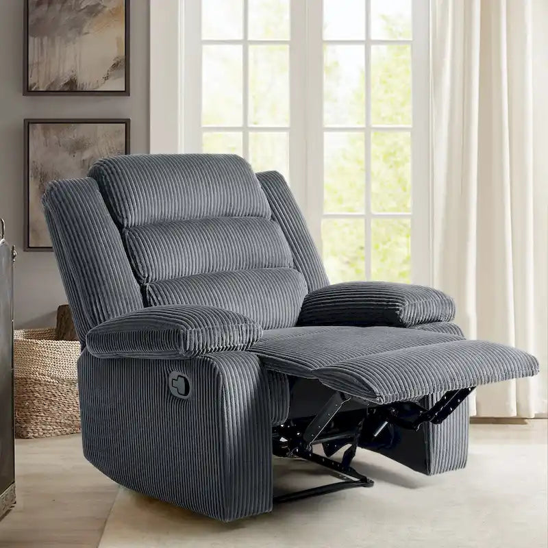 Overstuffed Cotton Corduroy Manual Pushback Recliner with Wide Armrest