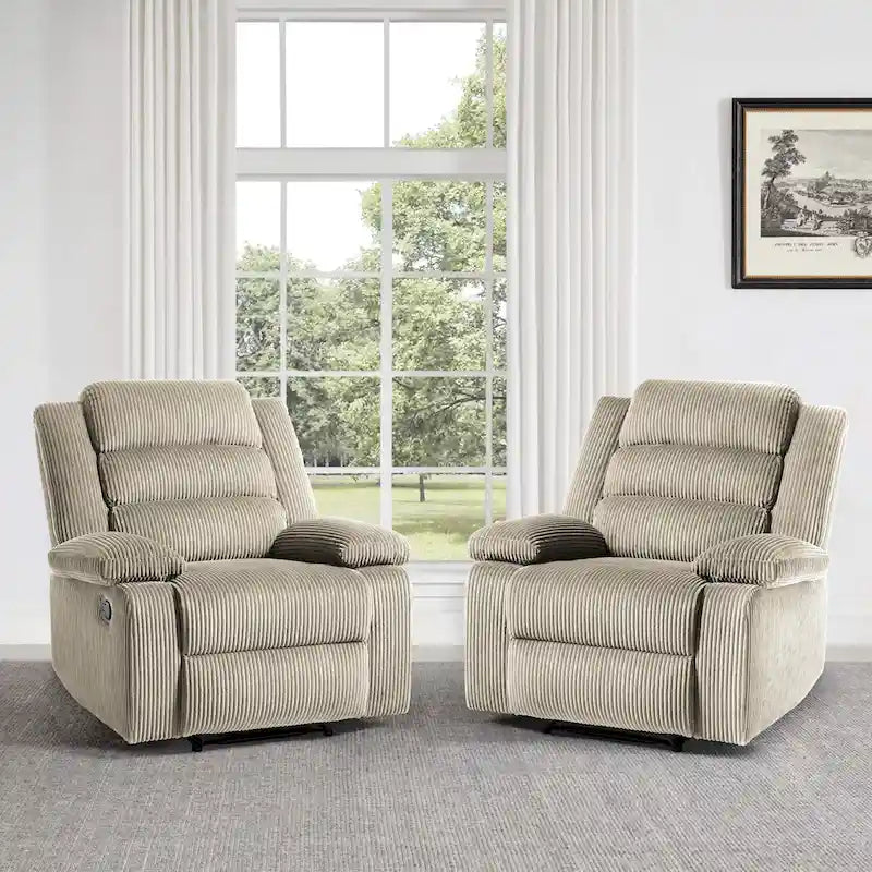 Overstuffed Cotton Corduroy Manual Pushback Recliner with Wide Armrest