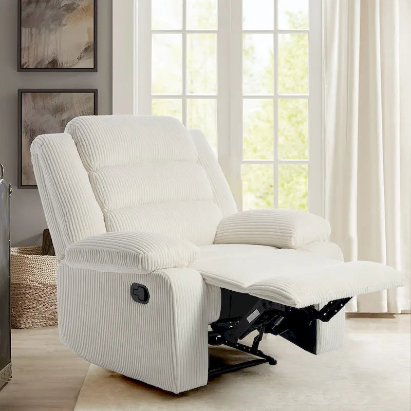 Overstuffed Cotton Corduroy Manual Pushback Recliner with Wide Armrest