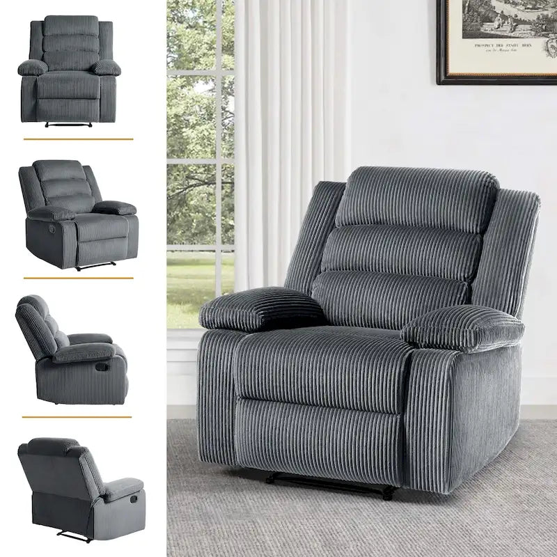 Overstuffed Cotton Corduroy Manual Pushback Recliner with Wide Armrest