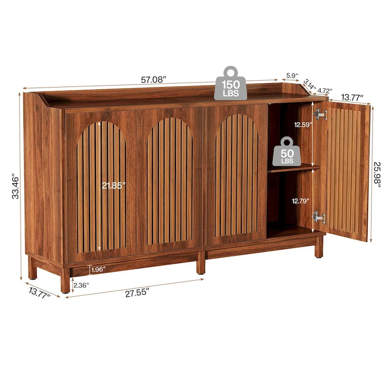 57 Farmhouse Sideboard Buffet Cabinet with Doors and Adjustable Shelf