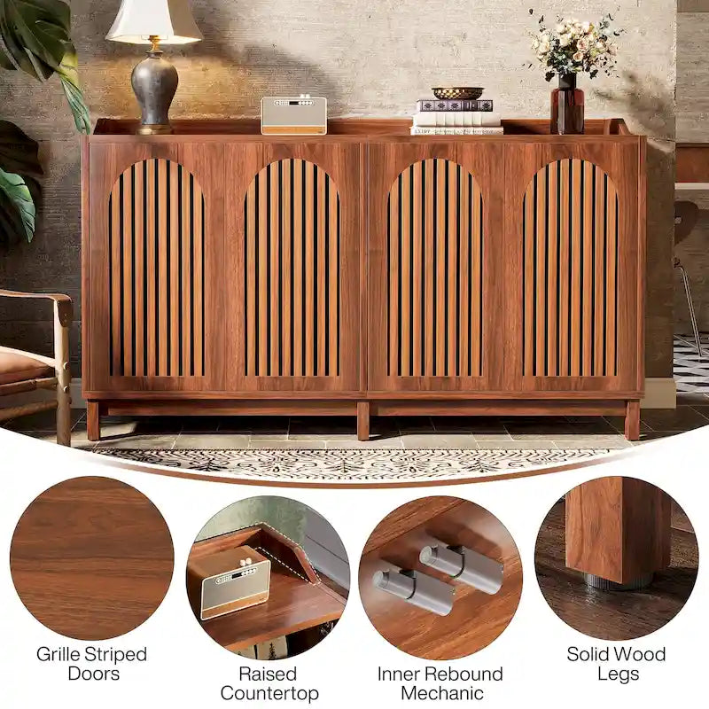 57 Farmhouse Sideboard Buffet Cabinet with Doors and Adjustable Shelf