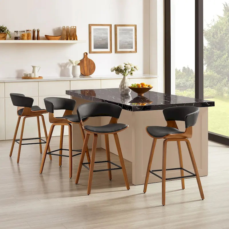 Set of 4 Modern Counter Height Barstools | Metal Frame, Upholstered Seat, Kitchen Island