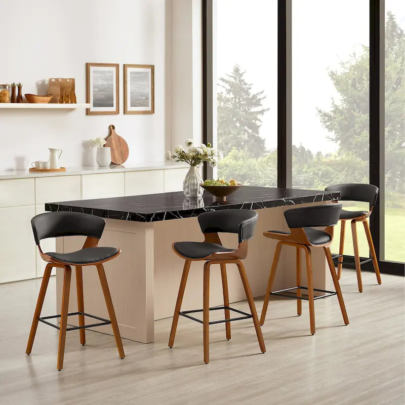 Set of 4 Modern Counter Height Barstools | Metal Frame, Upholstered Seat, Kitchen Island