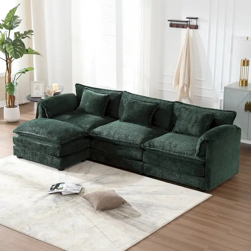 Chenille Fabric L-Shape Comfy Oversized three-seat Modular Sectional Sofa
