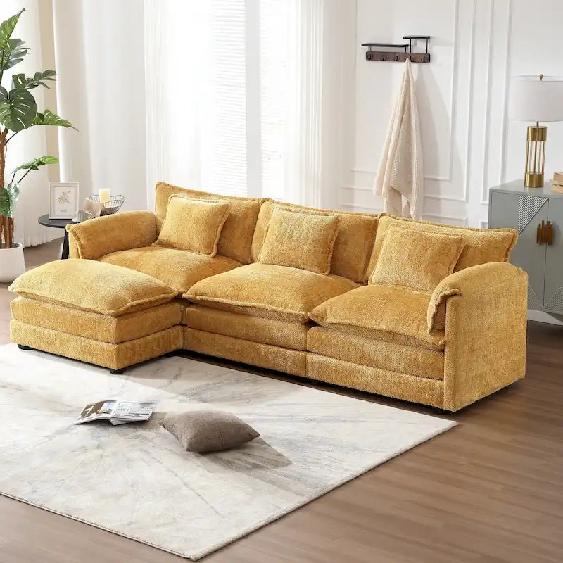 Chenille Fabric L-Shape Comfy Oversized three-seat Modular Sectional Sofa